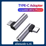 90 graden elleboog USB-C audio dongle compatibel met iPhone 16