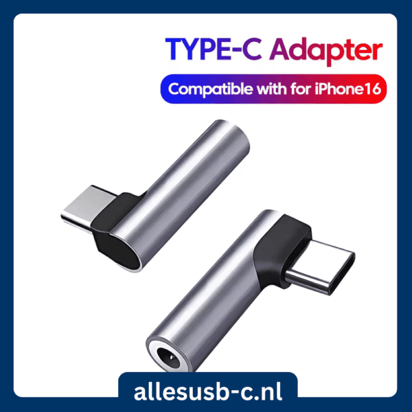 90 graden elleboog USB-C audio dongle compatibel met iPhone 16