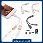 Collectie gevlochten USB-C adapters in zilver, roségoud en zwart met 2-in-1 functionaliteit