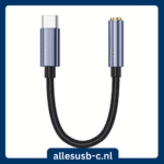 NIERBO grijze USB-C naar mini-jack adapter met gevlochten kabel
