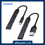YUANRURU USB-C en USB-A naar 4-poorts USB 3.0 hub set zwart
