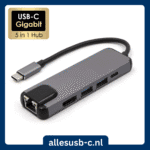 5-in-1 USB-C adapter met Gigabit Ethernet poort en HDMI aansluiting