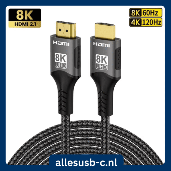 8K HDMI 2.1 kabel met ondersteuning voor 8K@60Hz en 4K@120Hz resoluties.
