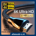 Premium HDMI 2.1 interface kabel met ondersteuning voor 8K 60Hz, 4K 120Hz en Dolby Vision Atmos