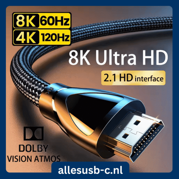 Premium HDMI 2.1 interface kabel met ondersteuning voor 8K 60Hz, 4K 120Hz en Dolby Vision Atmos