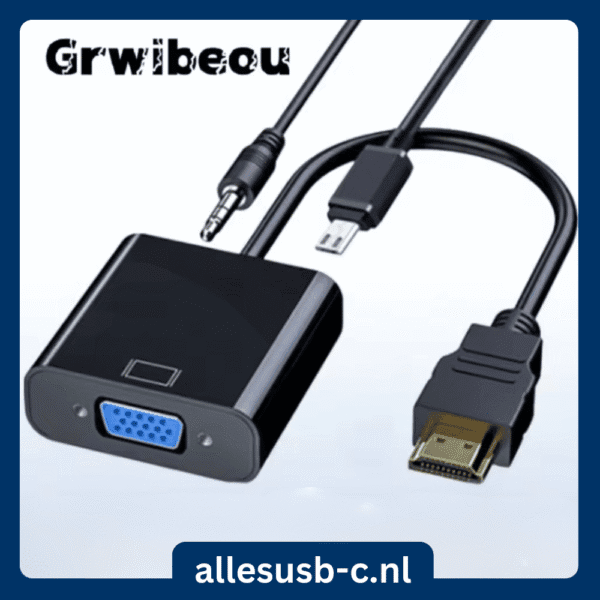Zwarte HDMI naar VGA converter met 3.5mm audio en micro USB stroomkabel van Grwibeou