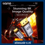 Hoogwaardige Llano USB-C naar DP 1.4 kabel met adembenemende 8K beeldkwaliteit voor gaming.
