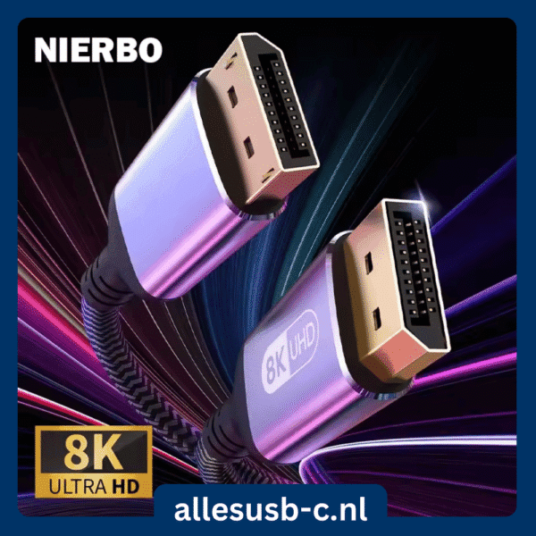 Luxe zilveren DisplayPort naar DisplayPort kabel met metalen behuizing en gouden connectoren