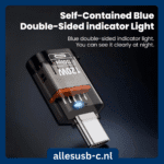 Transparante USB 3.2 Gen 2 adapter met 10Gbps snelheid en 120W laden
