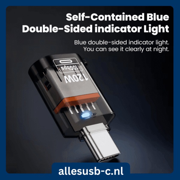 Transparante USB 3.2 Gen 2 adapter met 10Gbps snelheid en 120W laden