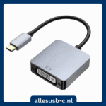 Compacte USB Type-C naar DVI adapter met een duurzame aluminium behuizing en flexibele kabel.