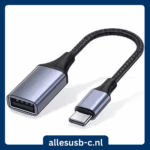 Grijze nylon USB-C naar USB-A 3.0 verloopkabel aluminium