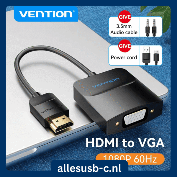 Vention HDMI naar VGA converter inclusief 3.5mm audiokabel en micro-USB voedingskabel