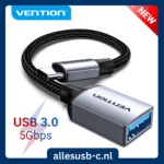 Grijze gevlochten USB-C OTG kabel met aluminium behuizing