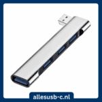 Zilveren USB 3.0 splitter met 180 graden draaibare USB-A stekker