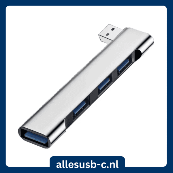 Zilveren USB 3.0 splitter met 180 graden draaibare USB-A stekker