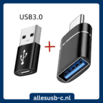 Zwarte USB 3.0 verloopstekker USB-A mannelijk naar USB-C vrouwelijk