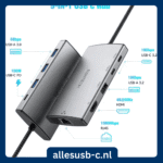 RSHTECH 9-in-1 USB-C hub met razendsnelle 10Gbps USB-C en USB-A 3.2 poorten, 4K 60Hz HDMI en 1000Mbps Ethernet.