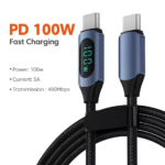 Premium Gevlochten USB-C naar USB-C Kabel met Digitaal Display – 100W Snelladen (Zwart) - Afbeelding 5