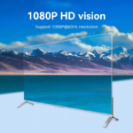 Groot scherm toont helder landschap met tekst 1080p HD vision en 60Hz ondersteuning