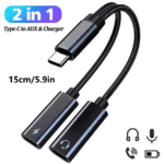 2-in-1 Type-C adapter van 15cm met iconen voor microfoon en batterij
