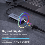 Grafische weergave van snelheid: Wavlink adapter gaat voorbij de 1G limiet, tekst "Beyond Gigabit 2.5X Faster"