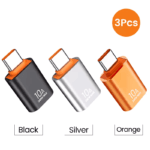 Drie stuks 10A USB adapters zwart zilver oranje