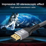 Indrukwekkend 3D stereoscopisch effect op een groot scherm met een high-speed 8K transmissiekabel.