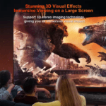 Woonkamer setting met een groot scherm dat een 3D filmscène toont van King Kong