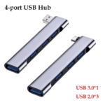 Vergelijking USB-A en USB-C roterende hubs met 1x USB 3.0 en 3x USB 2.0 poorten