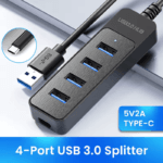 USB 3.0 hub met 5V2A USB-C stroomingang voor HDD