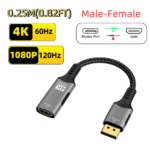Korte 25cm DisplayPort naar HDMI male-female adapter met 4K 60Hz en 1080P 120Hz ondersteuning