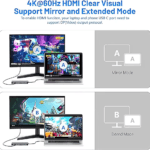 USB-C docking station met 4K 60Hz HDMI output die spiegel- en uitgebreide weergavemodi (mirror and extend mode) ondersteunt