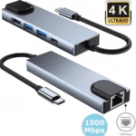 5-in-1 USB-C docking station met 1000Mbps RJ45 poort en 4K Ultra HD ondersteuning