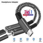 Gevlochten USB-C adapter met 60W snellaad specificatie en microfoon ondersteuning
