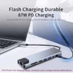 87W Power Delivery snelladen ondersteuning via de USB-C hub aangesloten op een laptop.