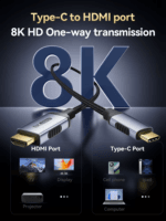 Illustratie van de 8K signaalstroom van Type-C poort naar HDMI poort, niet bidirectioneel.