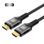 1 meter lange 8K UHD HDMI-kabel met een versterkte gevlochten mantel voor snelle gegevensoverdracht.