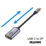 Premium gevlochten USB-C naar DisplayPort adapterkabel met specificaties voor 8K resolutie bij 60Hz.