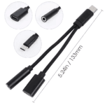 Maattekening van de zwarte USB-C audio adapter met een totale lengte van 133mm