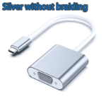 Standaard zilveren aluminium USB-C naar VGA converter met witte PVC kabel