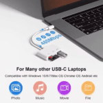 Adapter aangesloten op een MacBook Pro, toont compatibiliteit met diverse besturingssystemen