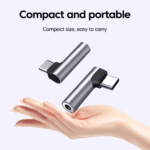 Lichtgewicht haakse USB-C naar jack converters zwevend boven hand