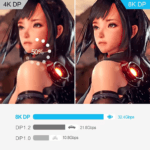 Snelheidsvergelijkingstabel toont 32.4Gbps bandbreedte voor 8K DisplayPort 1.4 versus oudere DP-versies.