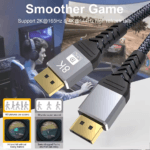 Gaming vergelijking tussen 165Hz en 60Hz met een 8K DisplayPort kabel voor vloeiende gameplay zonder lag.