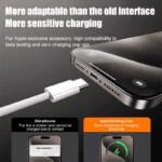 Vergelijking tussen breekbare siliconen kabel en duurzame gevlochten USB-C kabel aangesloten op iPhone