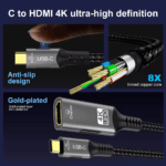 Detailopname van de interne 8-voudige vertinde koperen kern en de oxidatiebestendige vergulde connector.