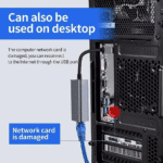 Ethernet adapter aangesloten op de achterkant van een desktop computer
