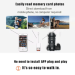 Schema dat toont hoe foto's van een DSLR camera direct naar een smartphone worden overgezet zonder computer