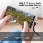 Gamer speelt op smartphone met haakse USB-C adapter die de hand niet blokkeert